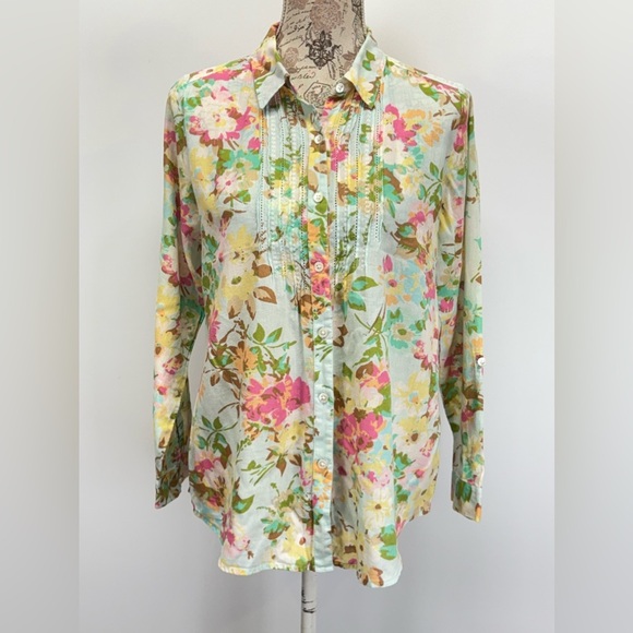 UNCOMMON THREADS J JILL Mint floral print long sleeve button down shirt size XS - Picture 1 of 14
